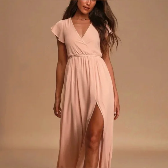 Lulus Lost In The Moment Blush Womens Maxi Dress Size XL Wedding Guest Glam - Picture 2 of 6